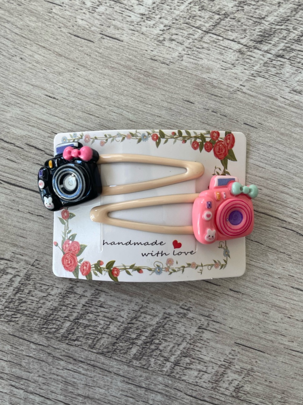 Handmade Kawaii Camera Hair Clips Set of 2 | Pink Black Y2K Cute Coquette